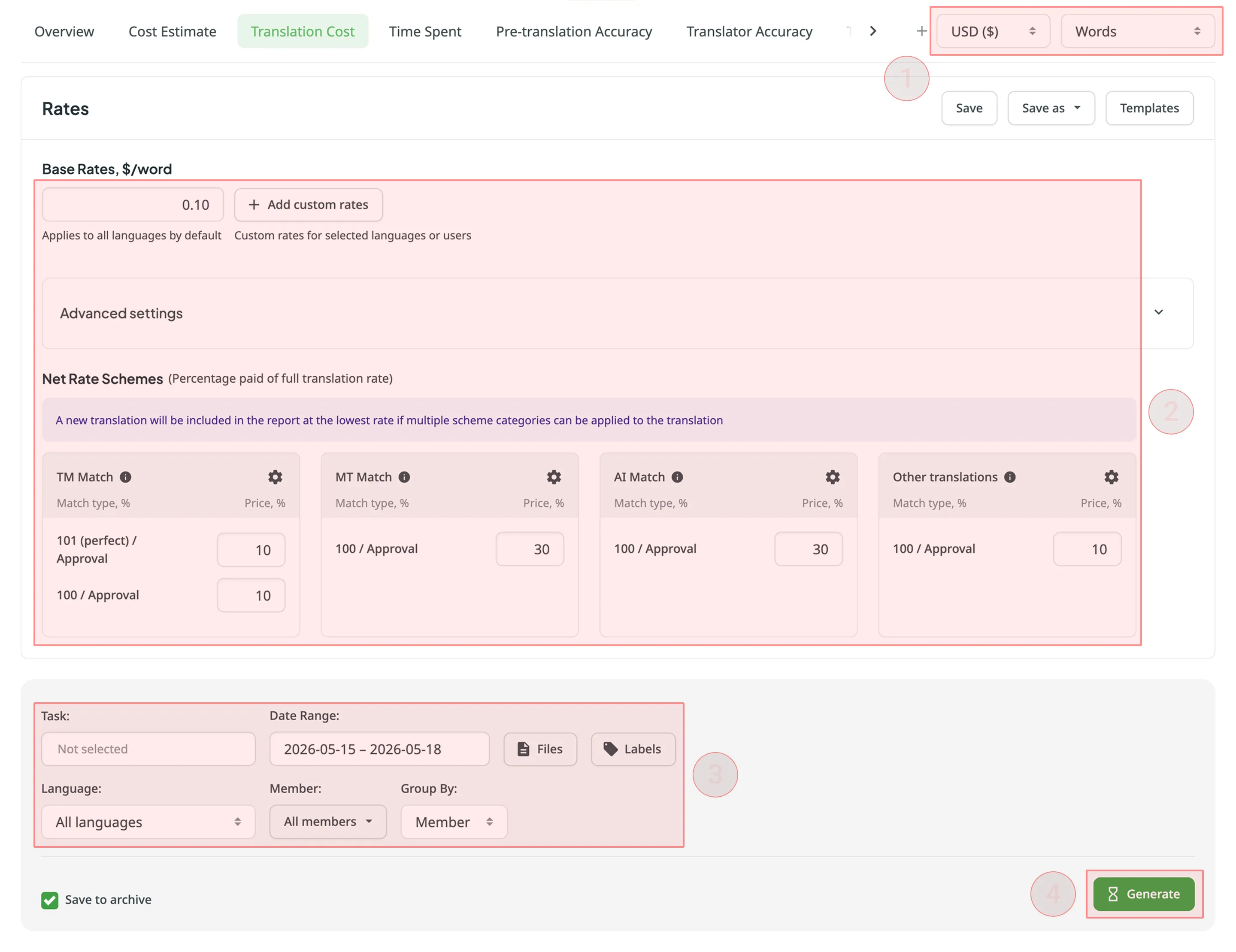Generating Translation Cost